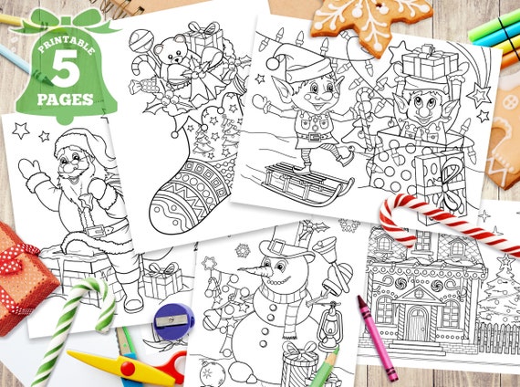 5 Pack Christmas Coloring Pages for Kids Holiday Winter