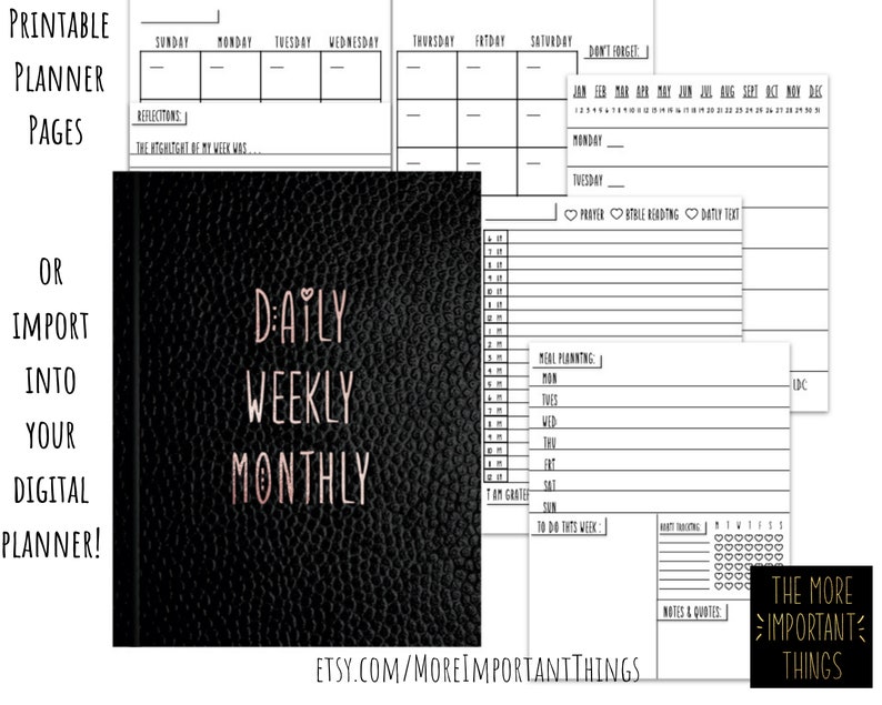 Printable Undated Digital Planner & Gratitude Journal The More Important Things Pioneer Planner JW Planner image 2