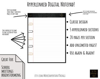 Hyperlinked Digital Notepad  |  More Important Things | Classic Minimal Notebook | 5 Sections | Digital Notebook Paper