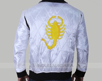 Veste homme Ryan Gosling Drive Scorpion en satin blanc fait main inspirée du film | Blouson léger homme avec logo brodé Scorpion