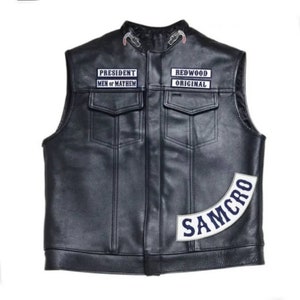 Handmade Men's Sons of Anarchy Redwood Original President Vest, Jax Teller Vest, SOA Leather Vest, SOA Jax Teller Redwood Leather Biker Vest.