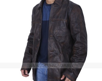 Men's Dean Winchester Supernatural Distressed Leather Coat Jacket, Handmade Distressed Brown Classic Genuine Real Leather Trench Coat