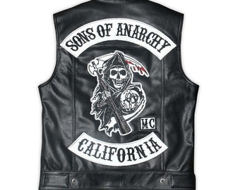 Men's Sons of Anarchy Redwood Original President Vest, Handmade Charlie Hunnam vest , Jax Teller Redwood Leather Moto Vest