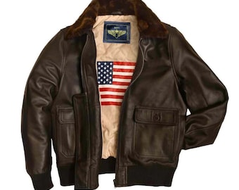 Handmade Mens Aviator Flight Bomber G1 US Navy Biker Flight Bomber Jacket Mens Leather Jacket