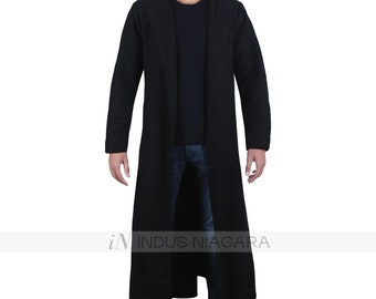 Handmade Tom Sturridge The Sandman Dream Open Style Black Wool Long Trench Coat