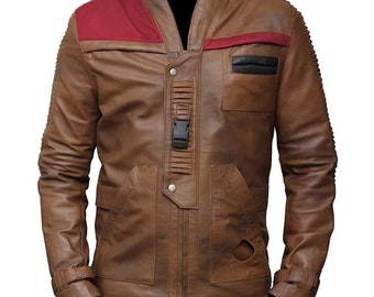 Handmade Finn Star Wars Leather Jacket, John Boyega The Force Awakens Star Wars Finn Poe Dameron Jacket