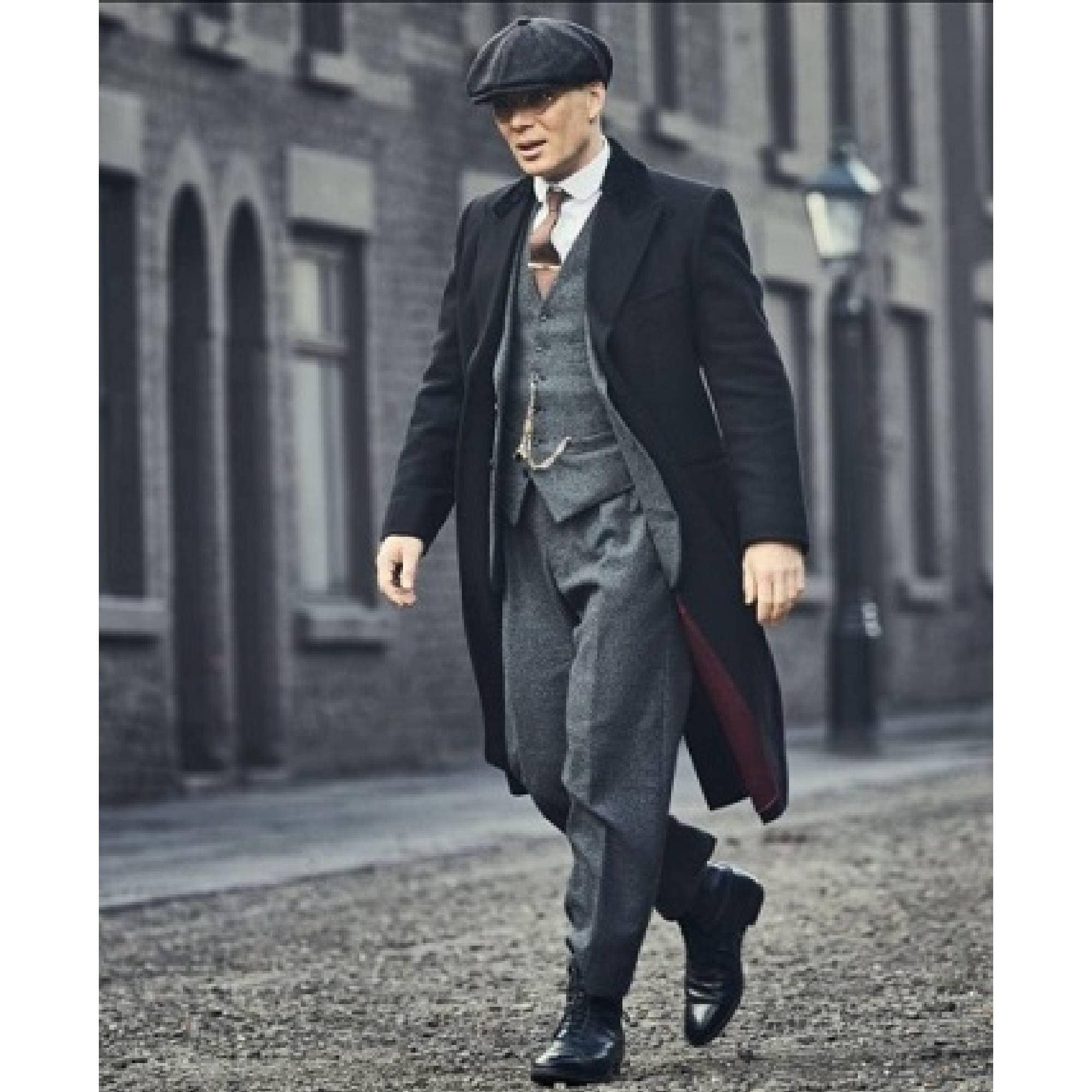 Mens Peaky Blinders Costume Thomas Shelby 3PC Suit & Black Overcoat –  alligatorwarehouse