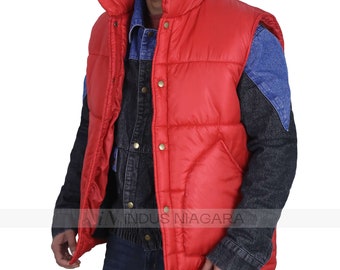 Men's Handmade Movie Inspired Michael J. Fox Back to the Future Red Puffer Vest, Marty McFly Vest, Puffer Red Vest