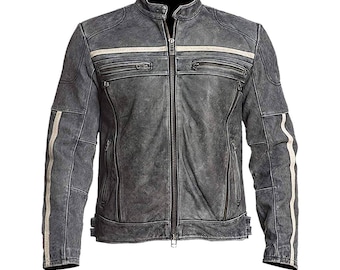 Men's Elite Vintage Café Racer Motorcycle Distressed Leather Jacket (XS), Black - Foto 6