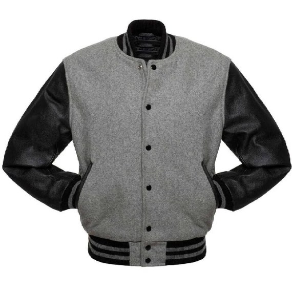 Black and grey varsity jacket hotsell