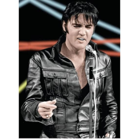 Cantante americano fatto a mano da uomo Elvis Presley The Rockstar Black  Leather Jacket Cosplay Costume -  Italia