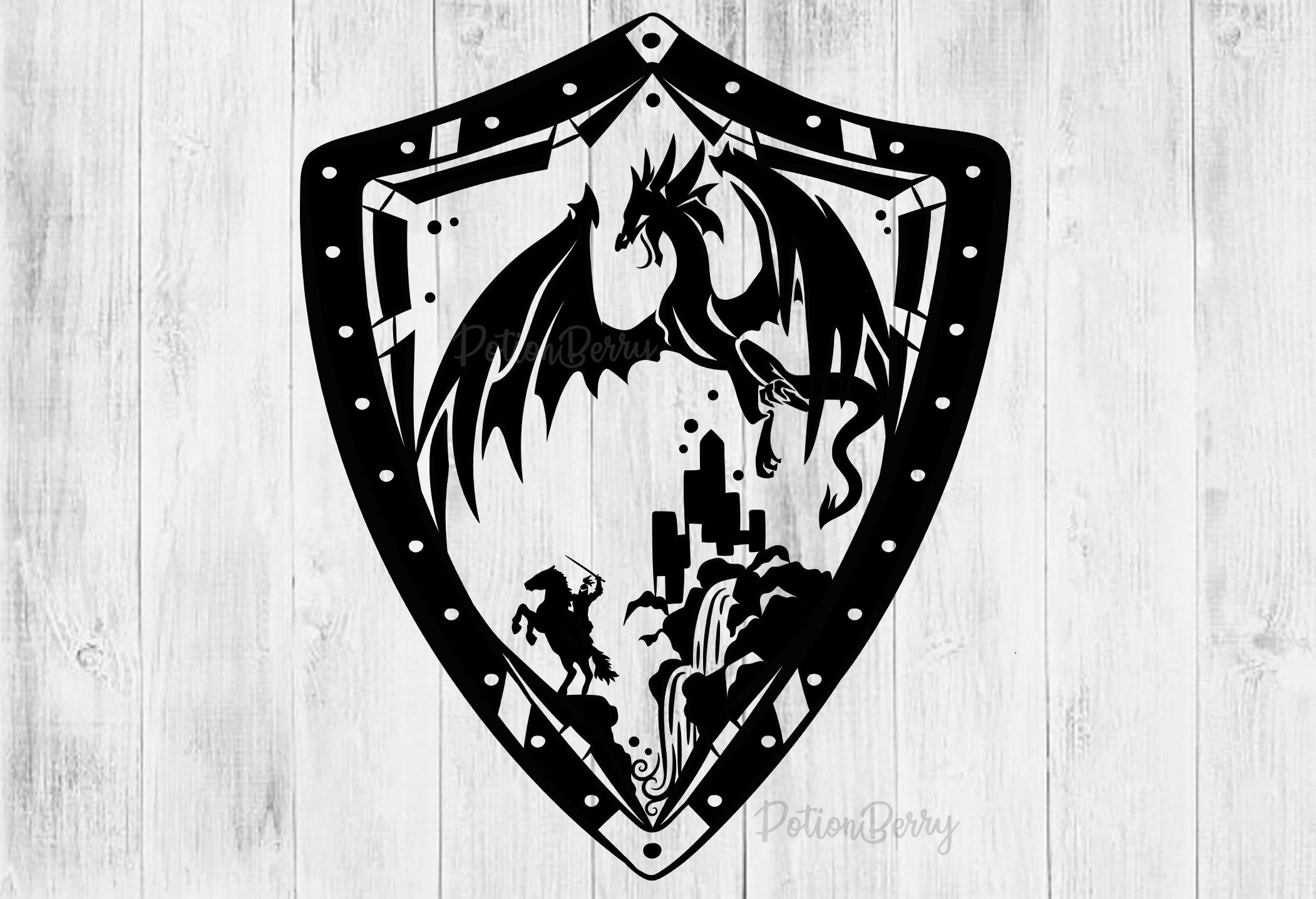 Dragon Knight Fantasy Shield Potionberry Black and White - Etsy