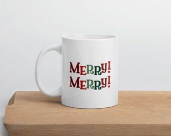 Christmas Clearance, Merry Merry Christmas Mug, Holiday Mug, Gift for Teacher, Christmas Gift, Holiday Gift Mug, Colorful Holiday Mug