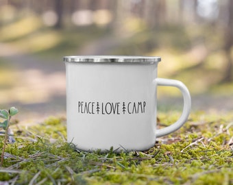 Peace Love Camp Enamel Coffee Mug, Gift for Camp Lover, Cute Camping Mug, Hiking Mug, Boho Camping Mug