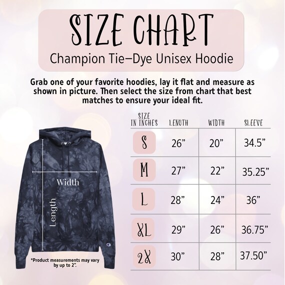 Champion Hoodie Size Chart Unisex Tie Dye Hoodie Size Chart | Etsy Ireland