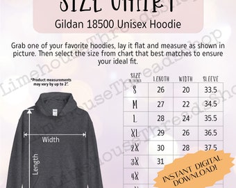 Gildan 18500 Hoodie Size Chart Unisex Sizing Flat Lay Mock up Sweatshirt