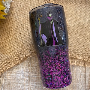 Maleficent Tumbler, made with custom glitters, waterslides, and vinyl wine/modern/skinny/fatty tumbler with lid & straw