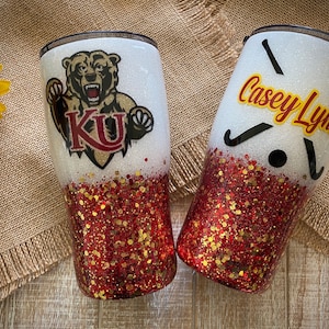 University Tumbler, made with custom mix of fine glitters, vinyl  and waterslides wine/modern/fatty/skinny tumbler with lid & straw