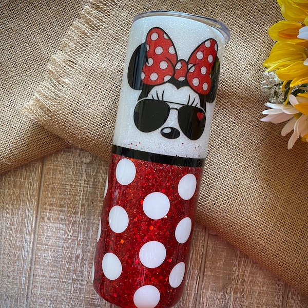 Sunglasses Mouse Tumbler, custom glitter, waterslides, and vinyl, wine/modern/skinny/fatty tumbler with lid & straw