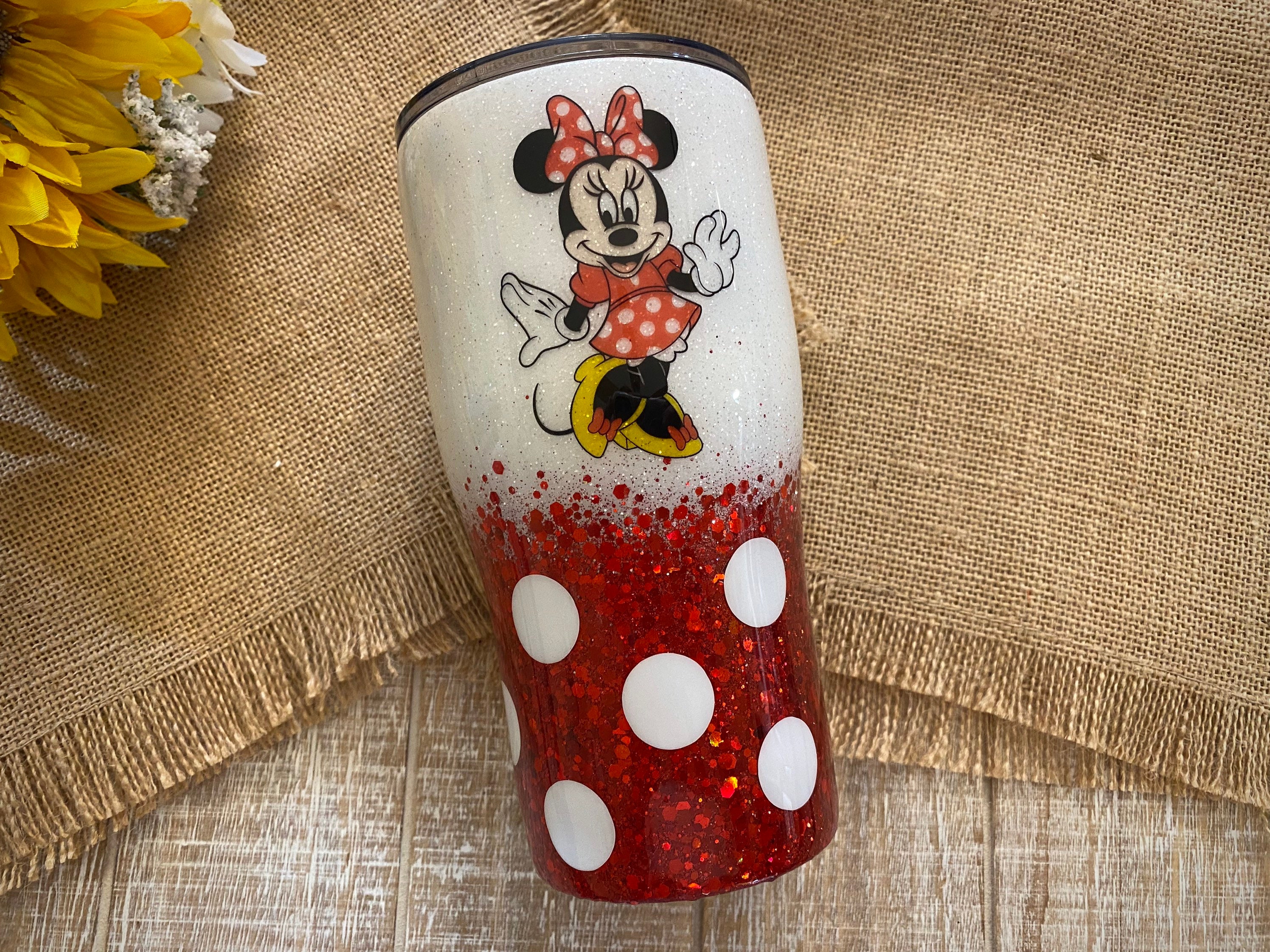 Cartoon Movie Mickey Mouse Red Glitter Stainless Steel Tumbler For
