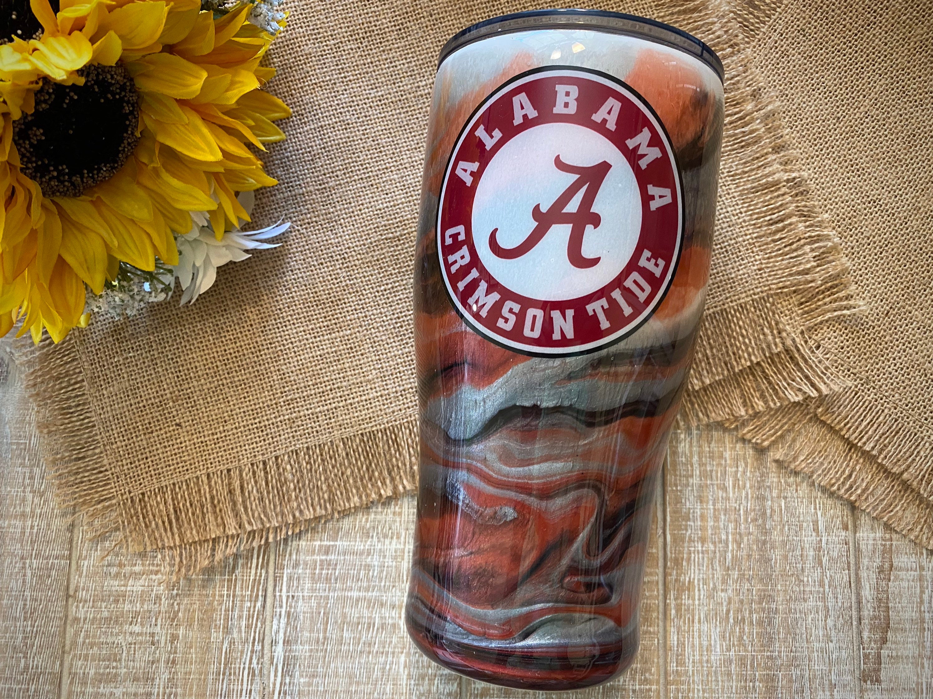 Alabama Script A Mom Tumbler With Lid