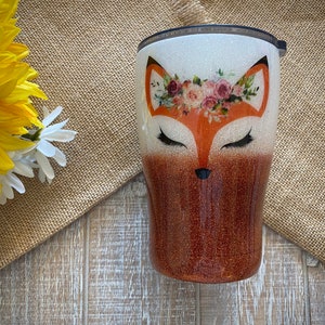 Fox Tumbler, made with custom glitter and waterslides, wine/modern/skinny/fatty tumbler with lid & straw