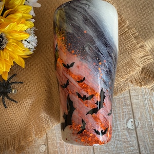 Flying Bats Tumbler, made with custom glitters, waterslides and vinyl wine/modern/skinny tumbler with lid & straw