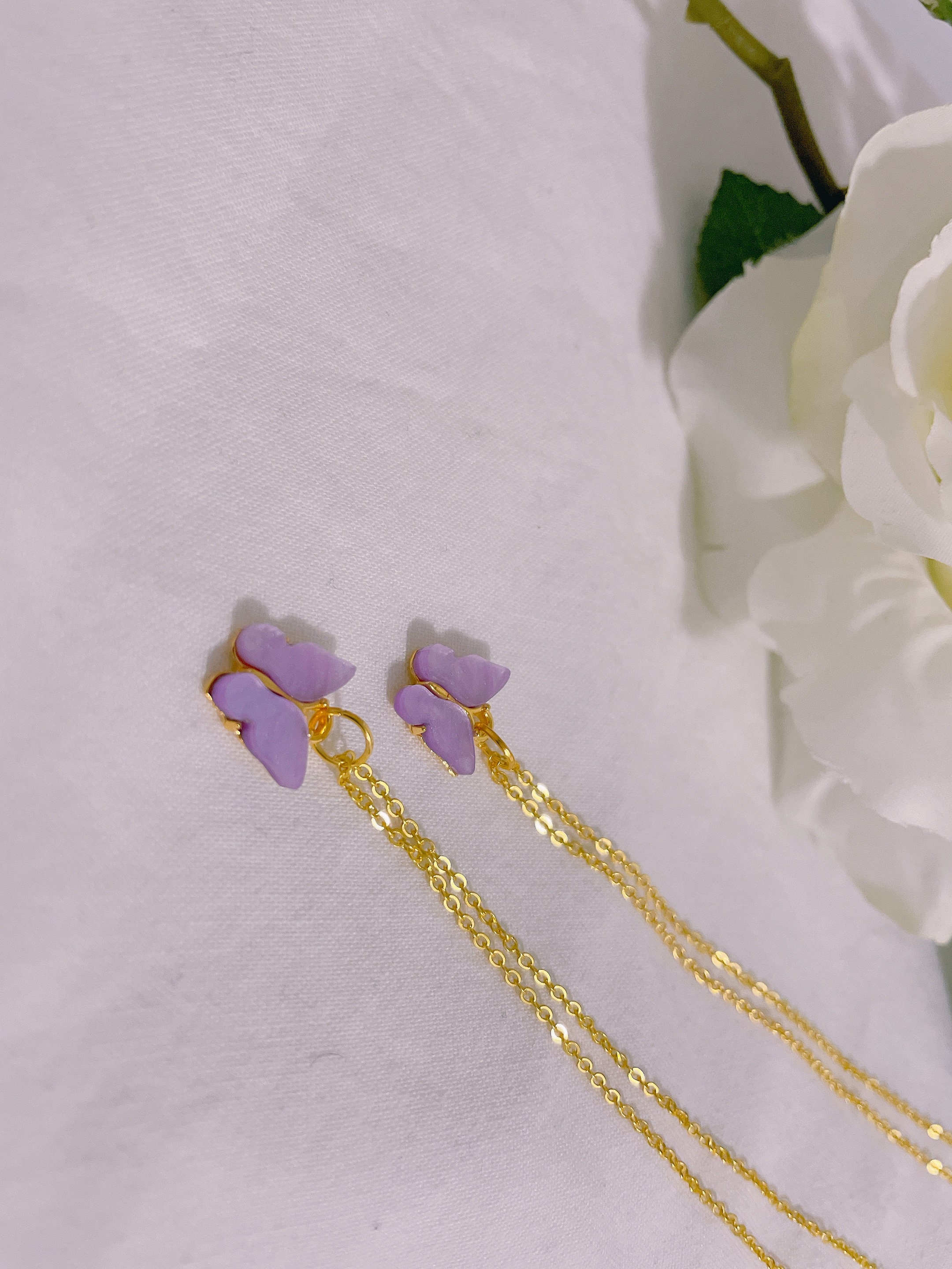 Butterfly Necklace/purple Charm Necklace/gold Etsy