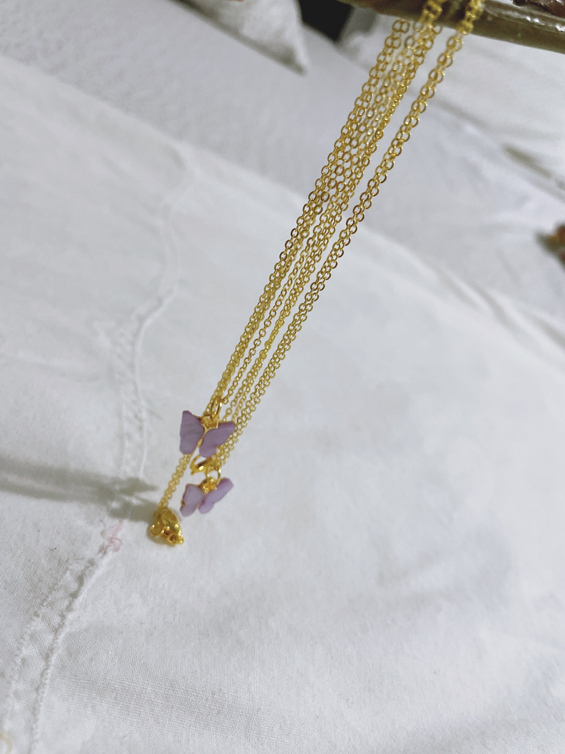 Butterfly Necklace/purple Charm Necklace/gold Etsy