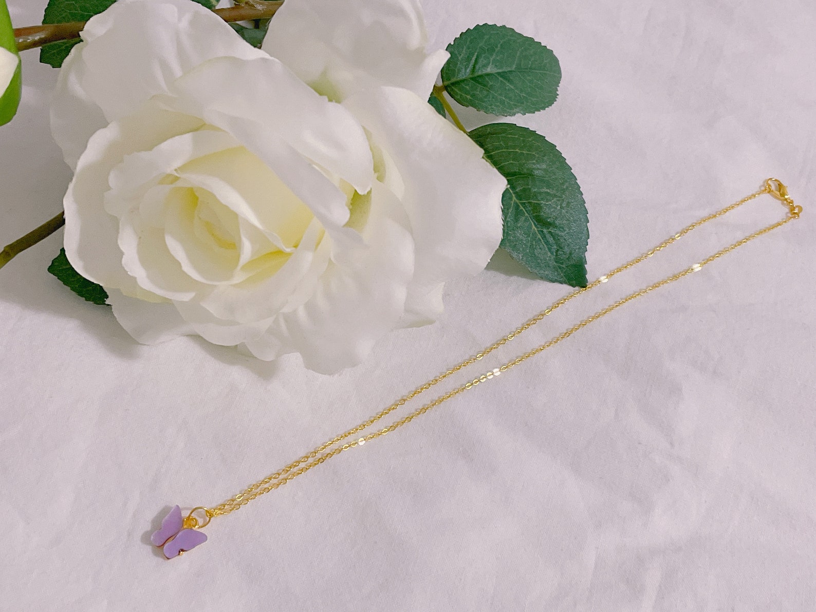 Butterfly Necklace/purple Charm Necklace/gold Etsy