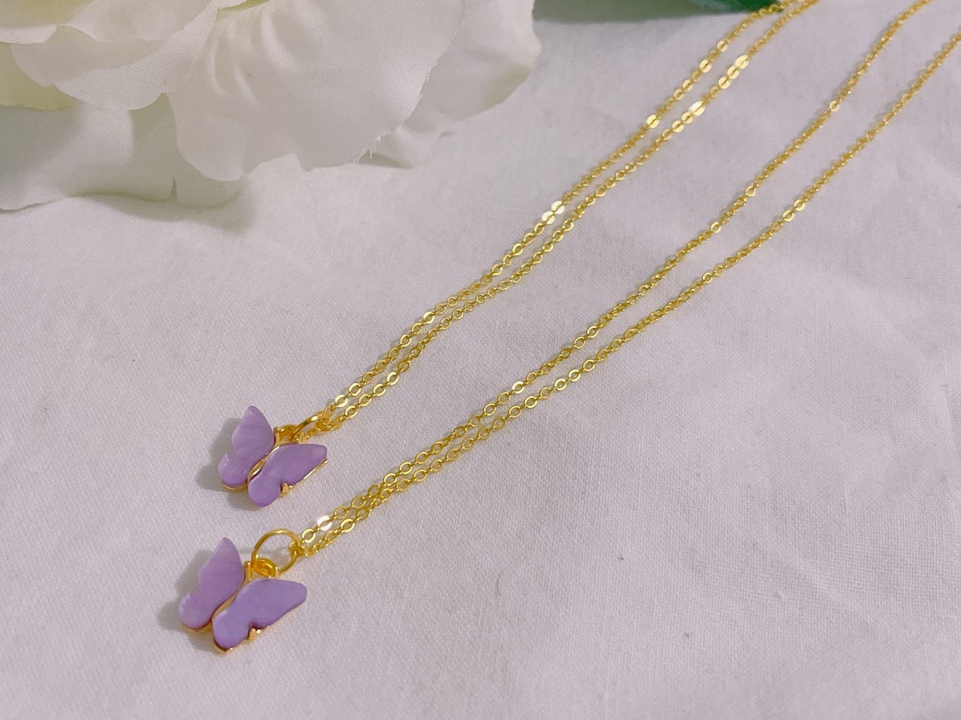 Butterfly Necklace/purple Charm Necklace/gold Etsy