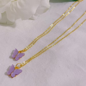 Butterfly necklace/purple charm necklace/gold necklace/necklace/jewelry/purple necklace