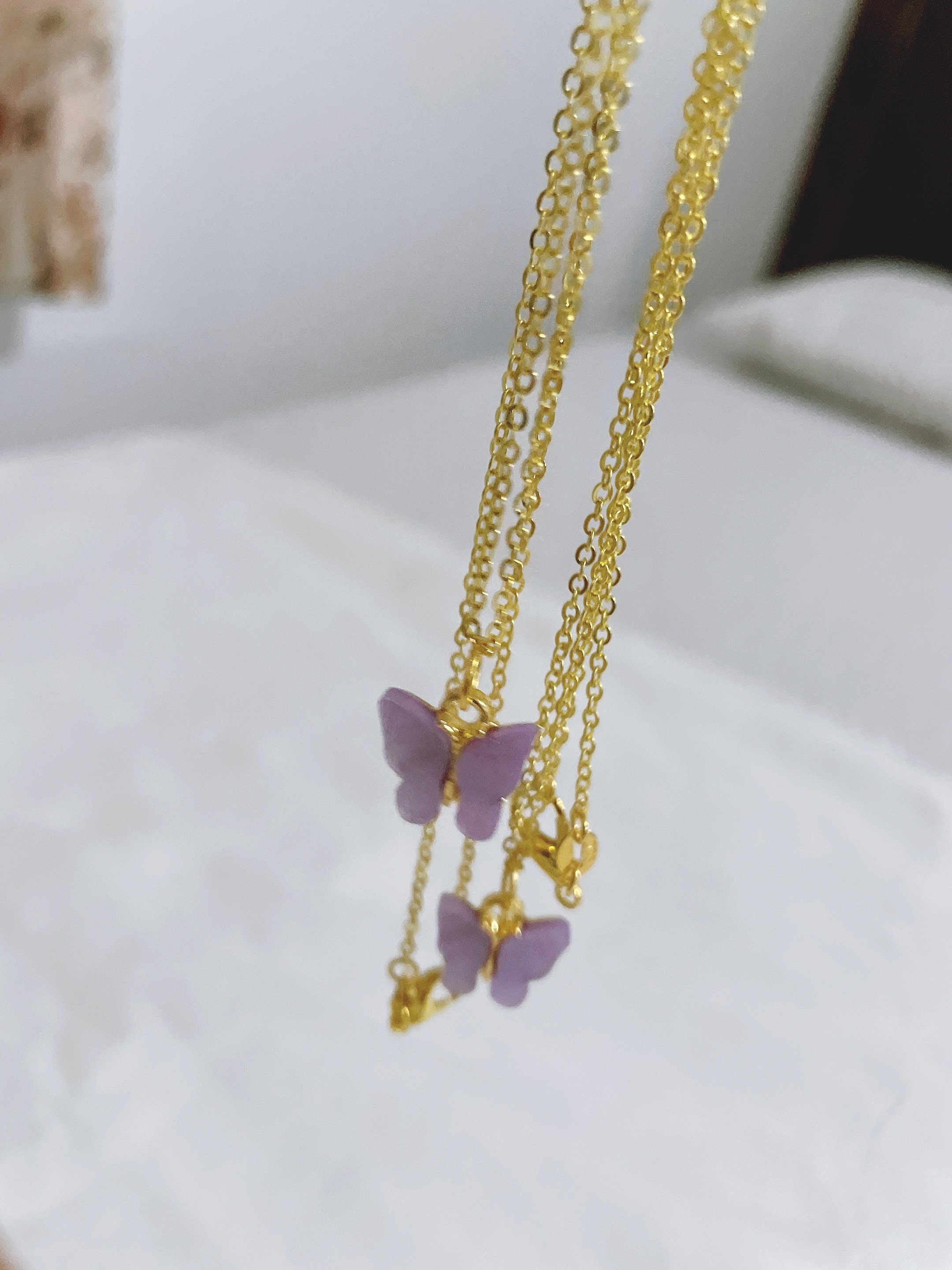 Butterfly necklace/purple charm necklace/gold Etsy