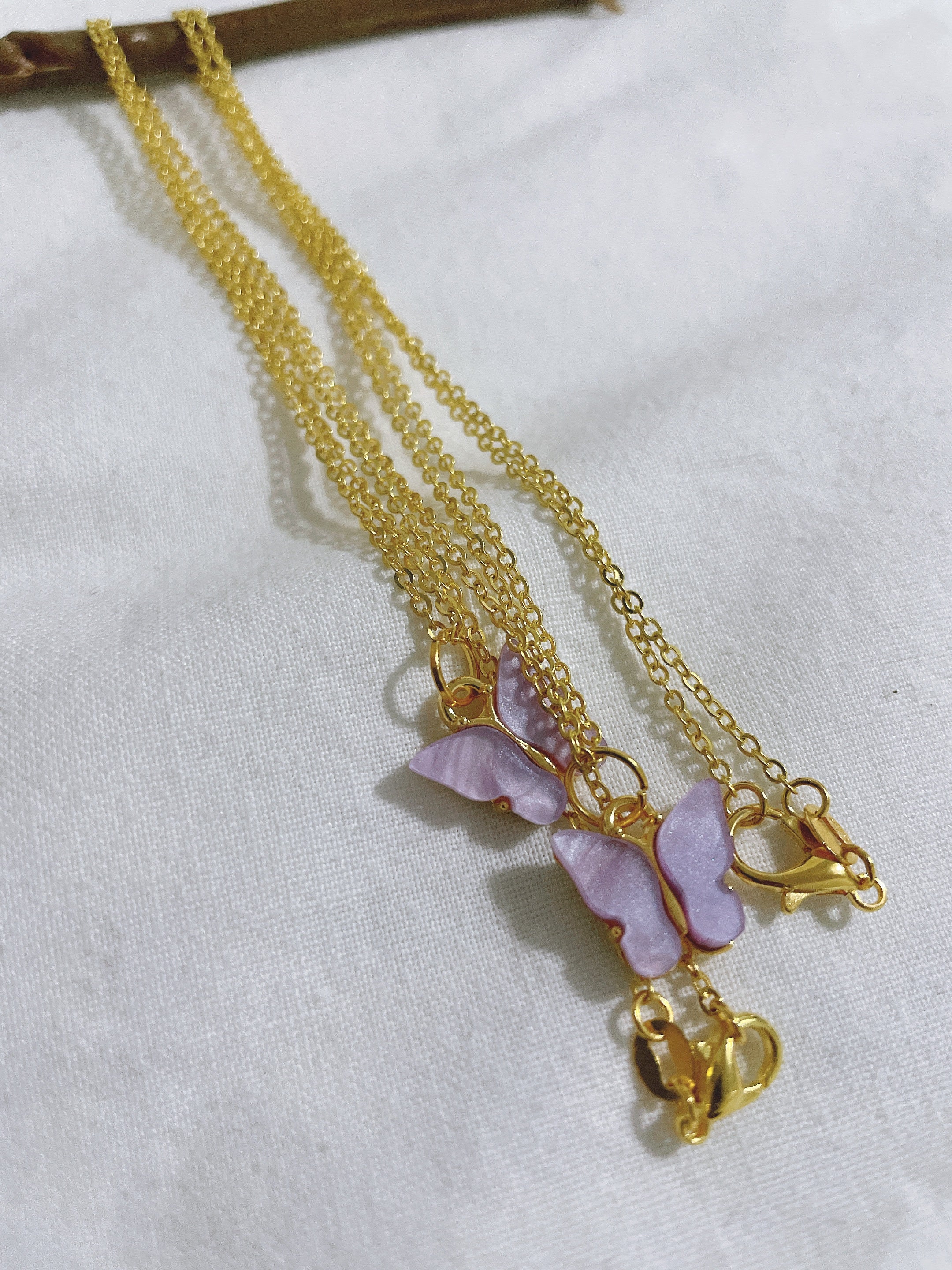 Butterfly necklace/purple charm necklace/gold Etsy