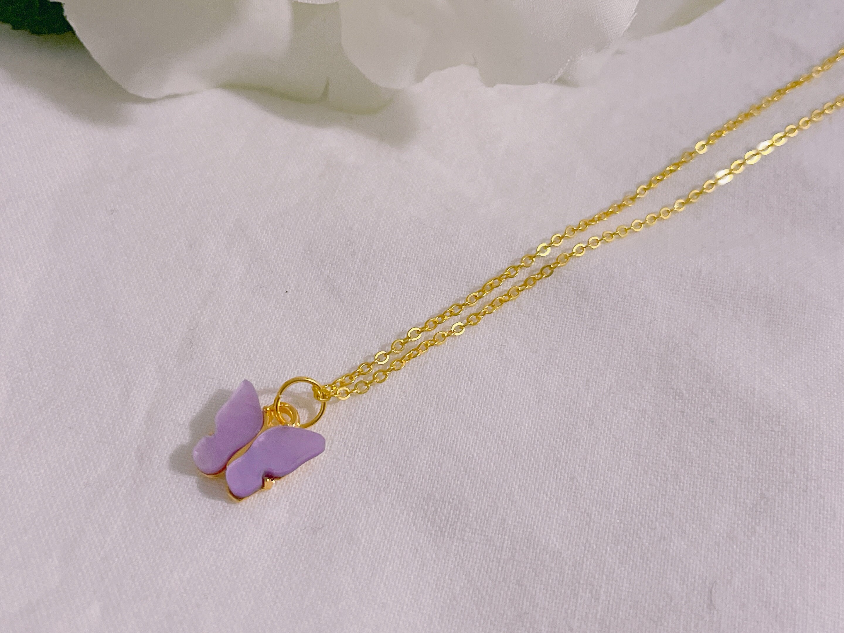 Butterfly necklace/purple charm necklace/gold Etsy
