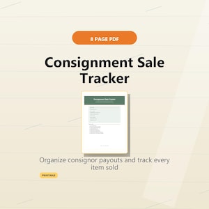 Consignment Sale Tracker, Consignor Inventory Log and Payout Record Printable PDF