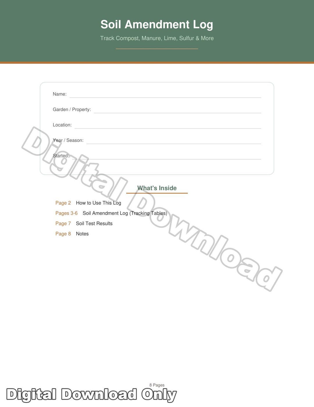 Compost Tracking Form Soil Amendment Log Printable | Garden Soil Tracker | Fertilizer ...