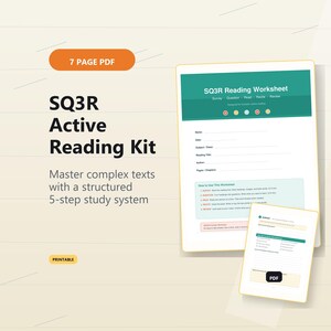 SQ3R Reading Worksheet | Active Study Guide for ADHD Students, College Comprehension Printable PDF