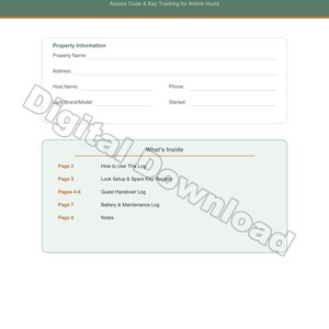 Airbnb Smart Lock & Key Handover Log | Printable Guest Access Tracker for Hosts | Short Term Rental Security Management PDF