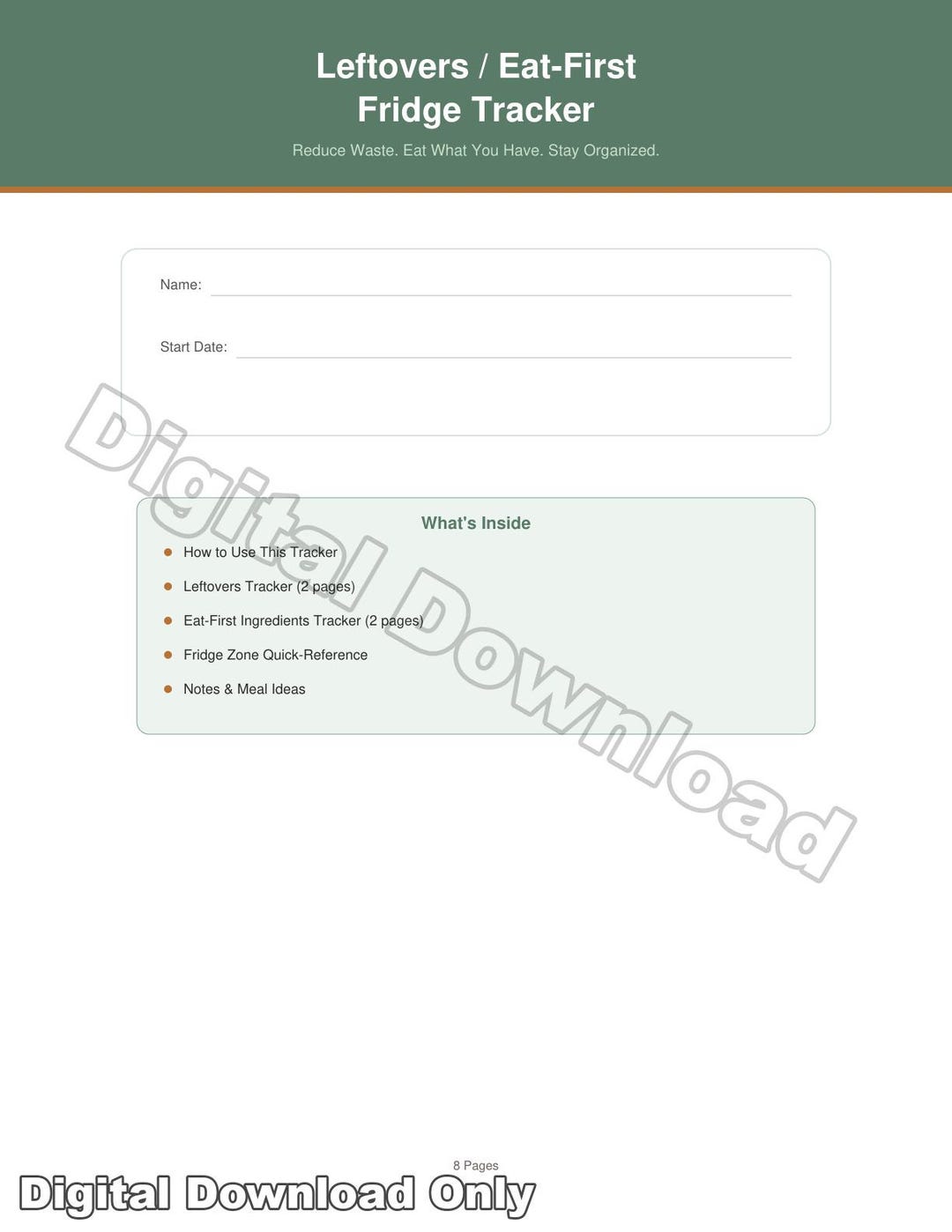 Left Overs Chart.pdf Leftovers Tracker & Eat-first Fridge Inventory Printable | Reduce Food ...