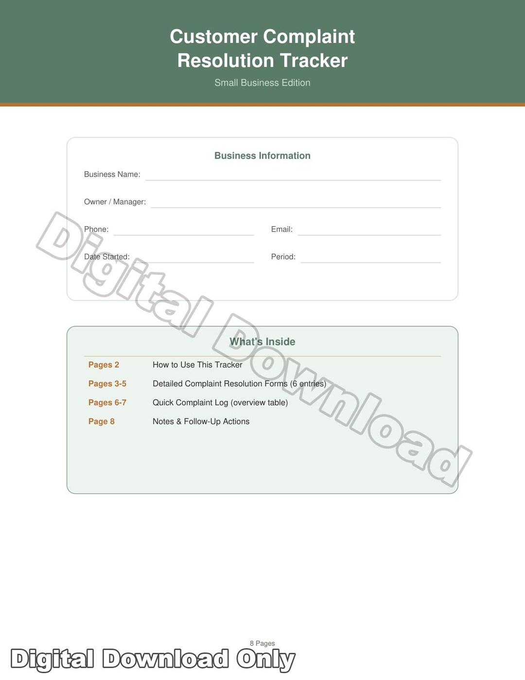 Customer Complaint Tracker PDF | Small Business Resolution Log ...