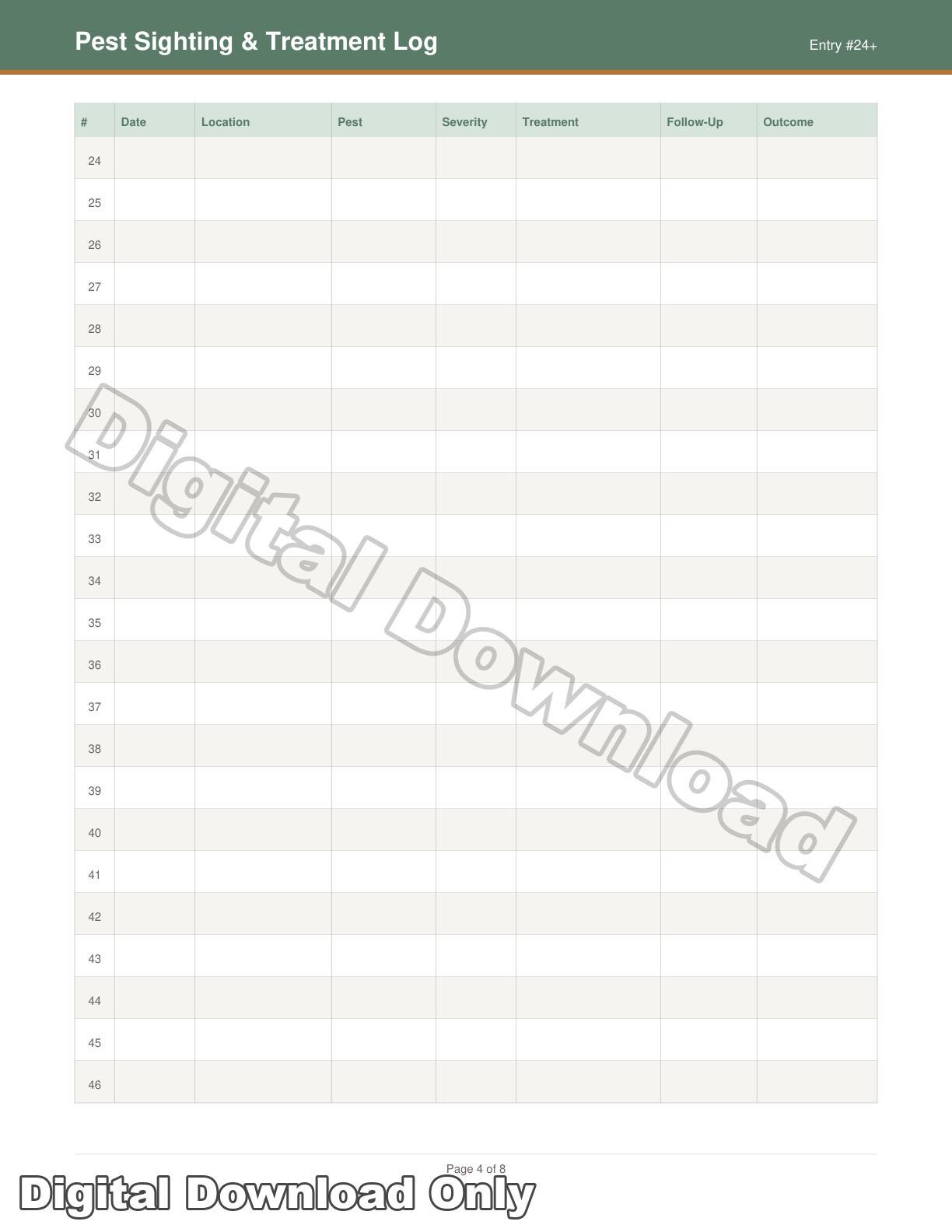 Pest Insight Log Pest Sighting and Treatment Log | Printable Pest Control Tracker for ...