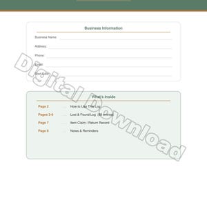 Lost and Found Log Printable | Small Business Item Tracking Sheet | Retail & Restaurant Customer Service Template | PDF Digital Download