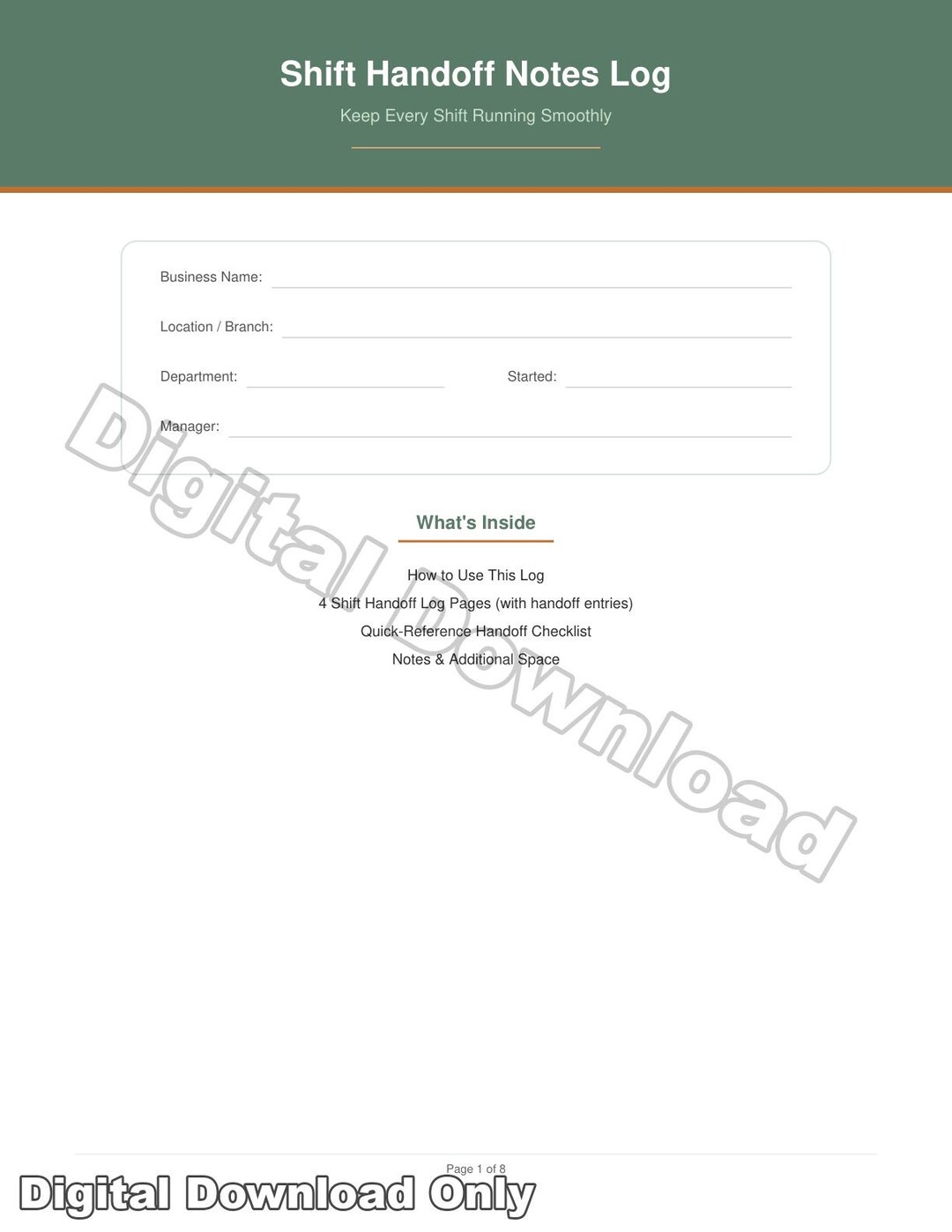 Hand Off Shift Report Examples Shift Handoff Log Template | Employee Communication Notes | Business ...