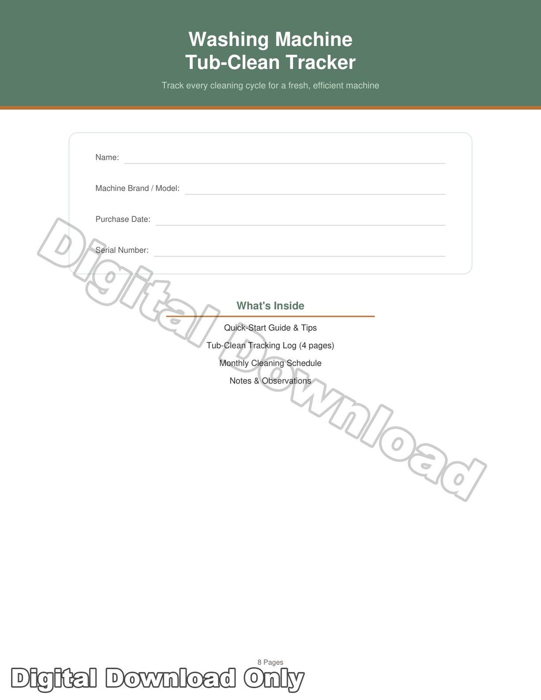Laundry Machine Washing Notes Washing Machine Tub Clean Tracker | Laundry Maintenance Log | Printable ...