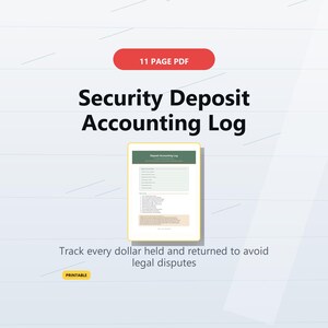 Landlord Security Deposit Accounting Log, Rental Property Ledger and Move-Out Deduction Worksheet PDF Printable