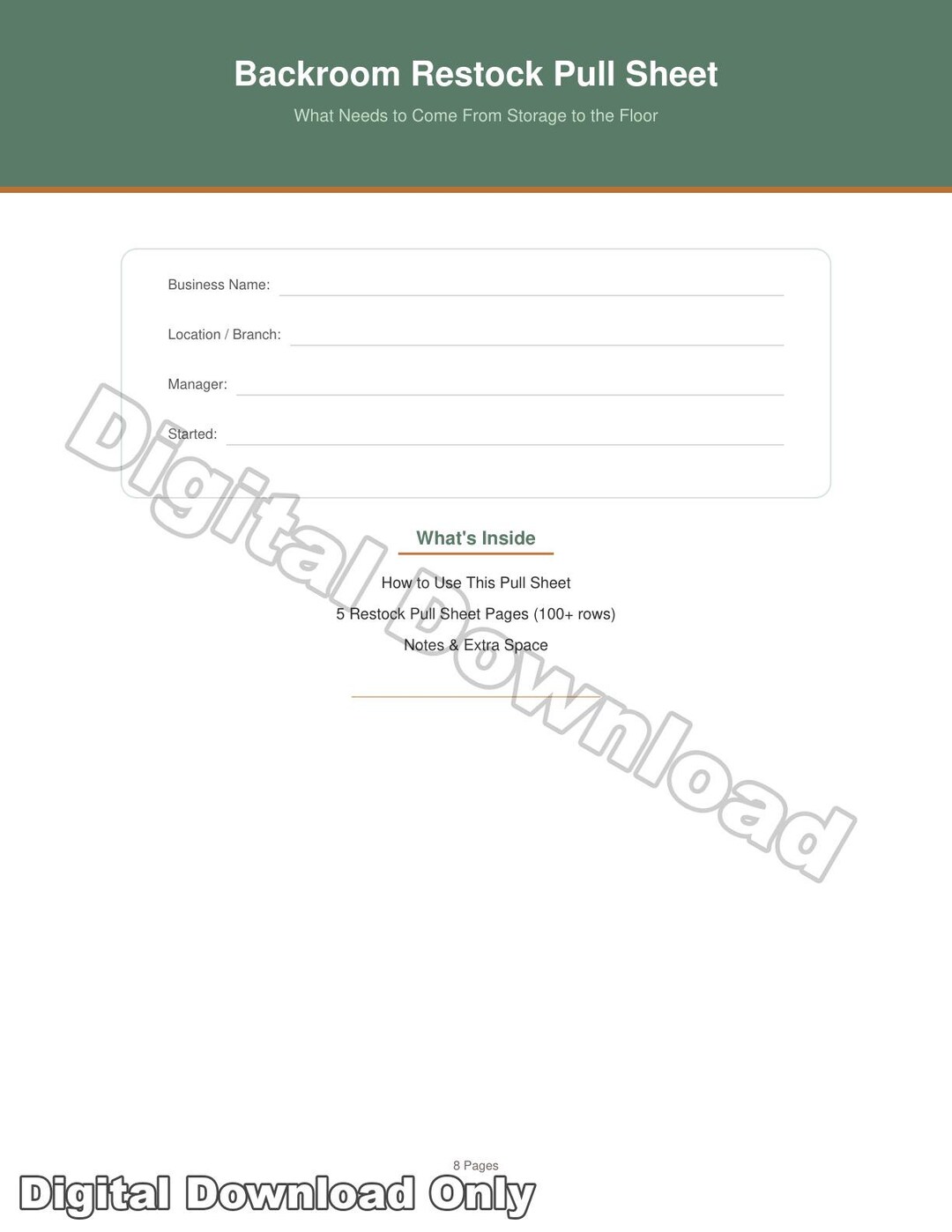 Backroom Restock Pull Sheet | Inventory Management Tracker | Retail ...