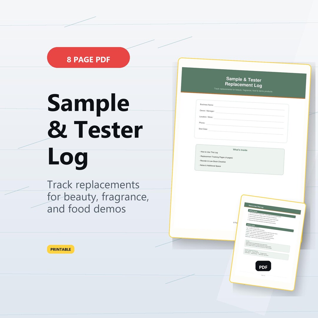 Replacement Log Sample Sample and Tester Replacement Log | Retail Display Tracking Sheet ...