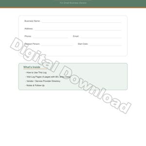 Small Business Delivery & Vendor Visit Log | Visitor Sign In Sheet | Contractor and Maintenance Tracker | Printable Office Management PDF