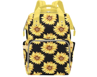 Baby Bag, Diaper Bag, Multi-Function Backpack, Overnight Bag, Mummy Bag, Mommy Bag, Nappy Bag, Baby Shower Gift, Sunflowers Bag, Floral Bag